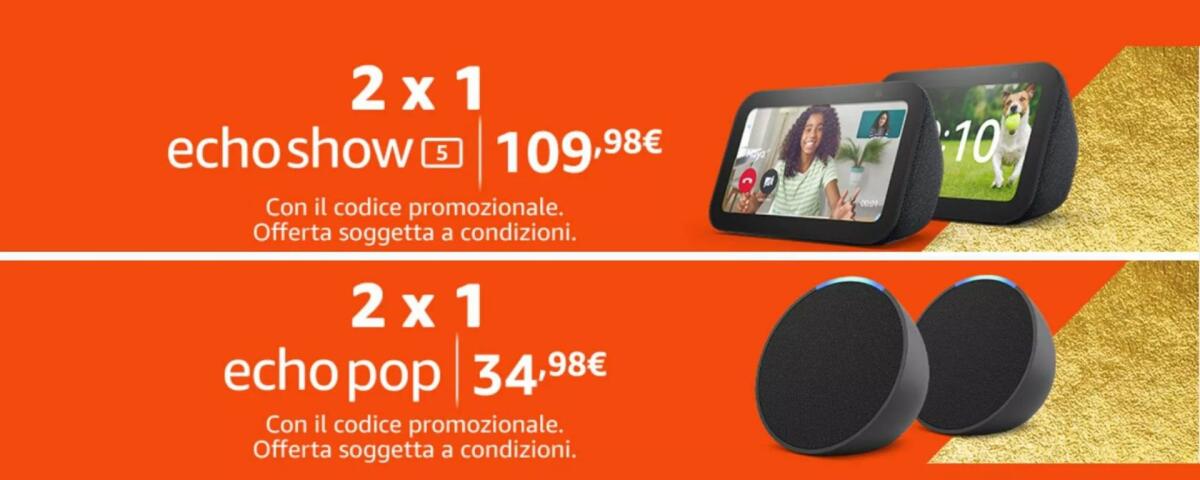Su Amazon c'è il 2X1 su Echo Show 5 ed Echo Pop - 