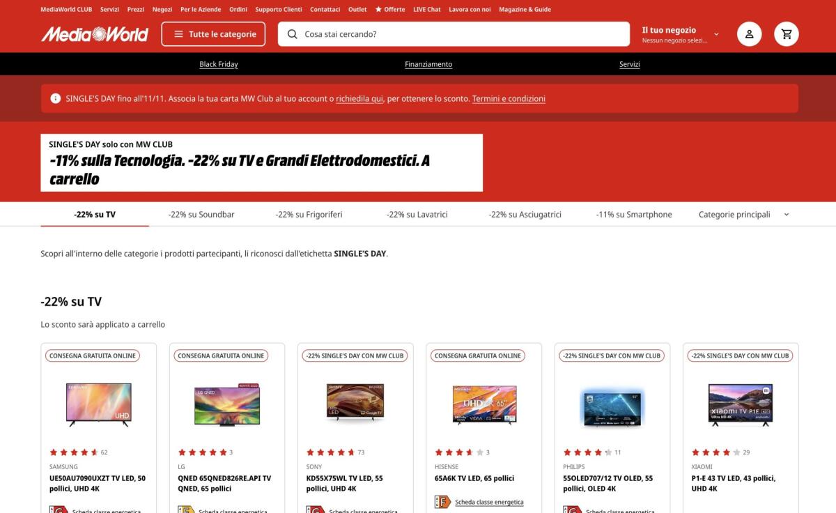 Incredibili offerte per il Single's Day MediaWorld, sconti tra 11 e 22% - 