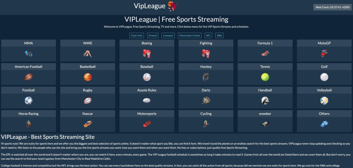 VipLeague nuovo super sito per guardare SPORT Streaming GRATIS - 