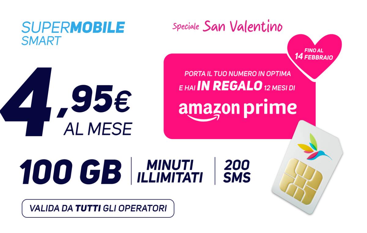 Optima Mobile regala 1 anno di Amazon Prime per San Valentino - 