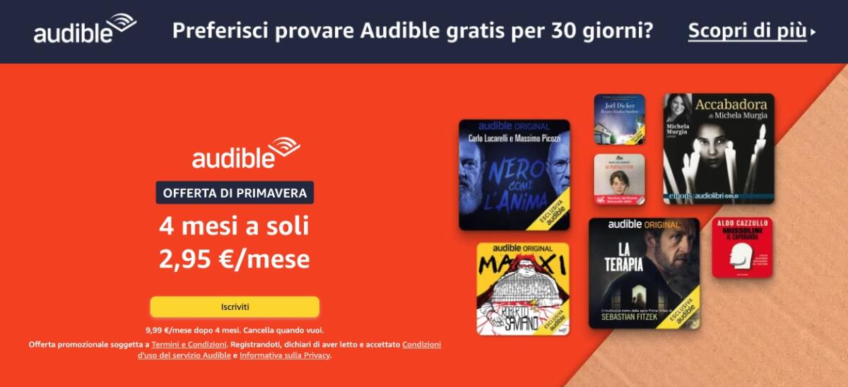 Come avere Audible a soli 2,95 Euro al mese per 4 mesi - 