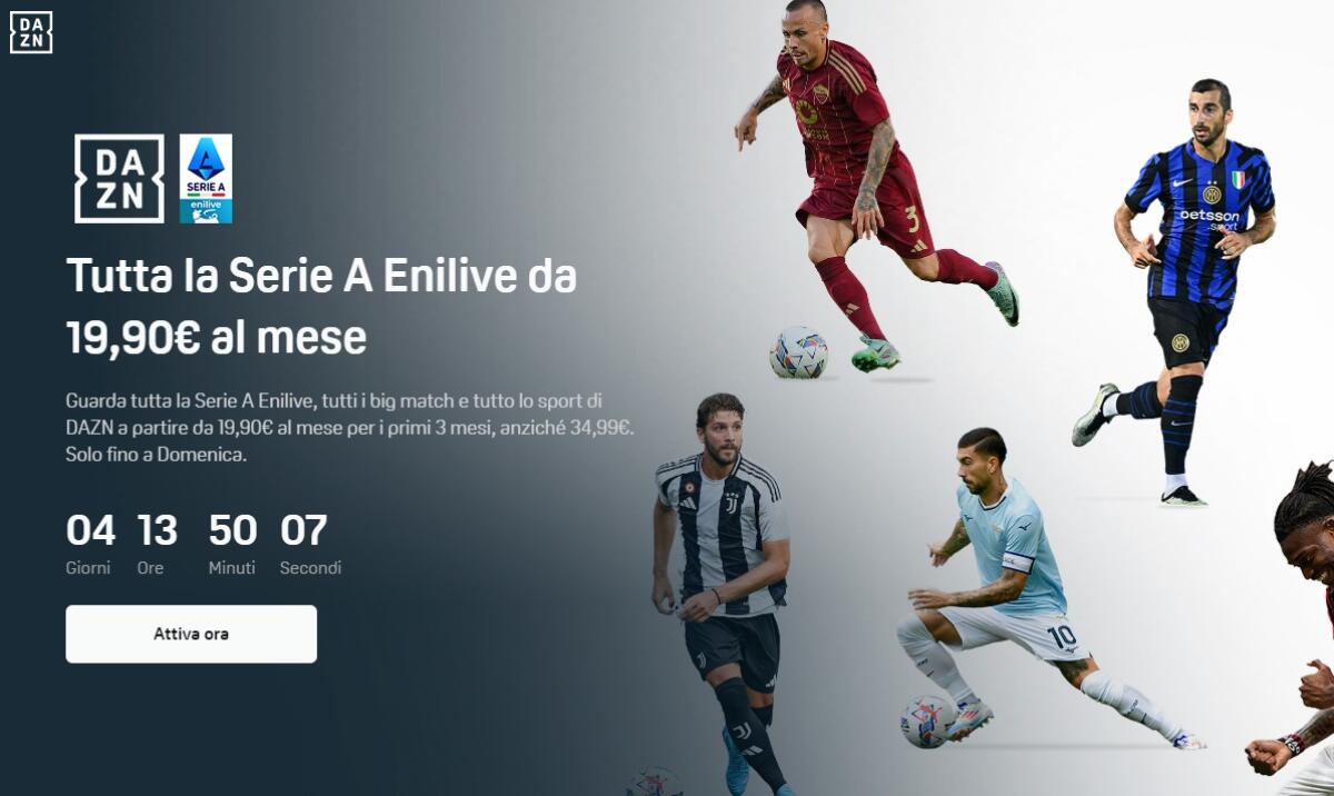 DAZN Standard in offerta a 19,90 euro al mese per 3 mesi - 