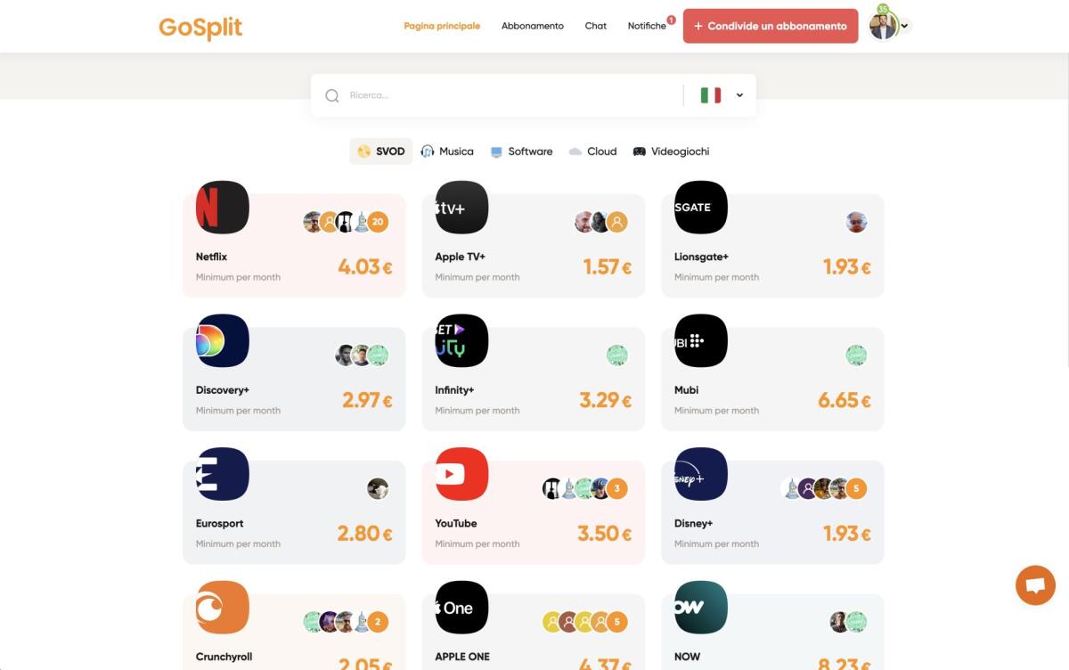 GoSplit nuovo sito per condividere abbonamenti online - 