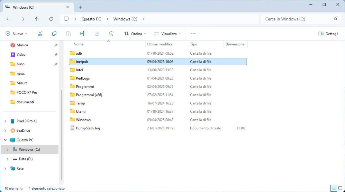 Windows ha creato la cartella inetpub? Non cancellarla: ecco perché - 