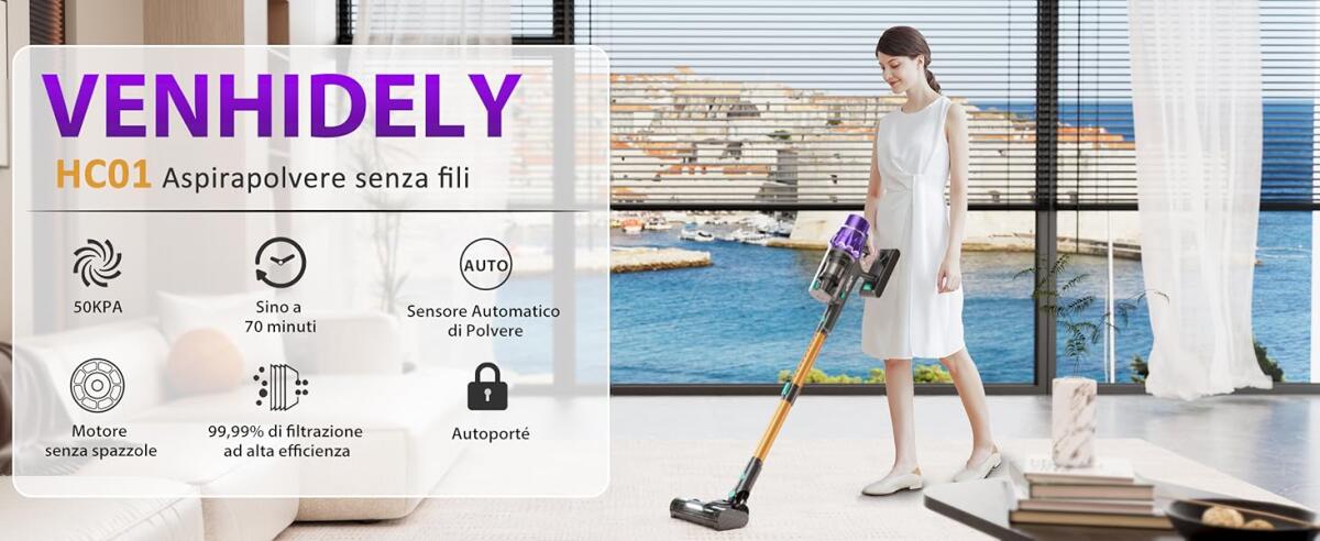 L'Aspirapolvere Senza Fili VENHIDELY HC01 è in SUPER OFFERTA SCONTO al MINIMO su Amazon - 