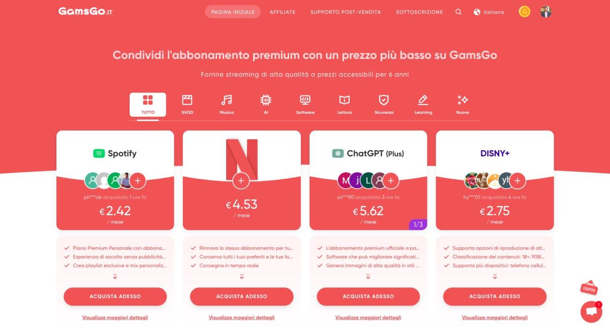 GamsGo: Risparmia Fino al 78% su Netflix, Spotify e Altri Abbonamenti Premium - 
