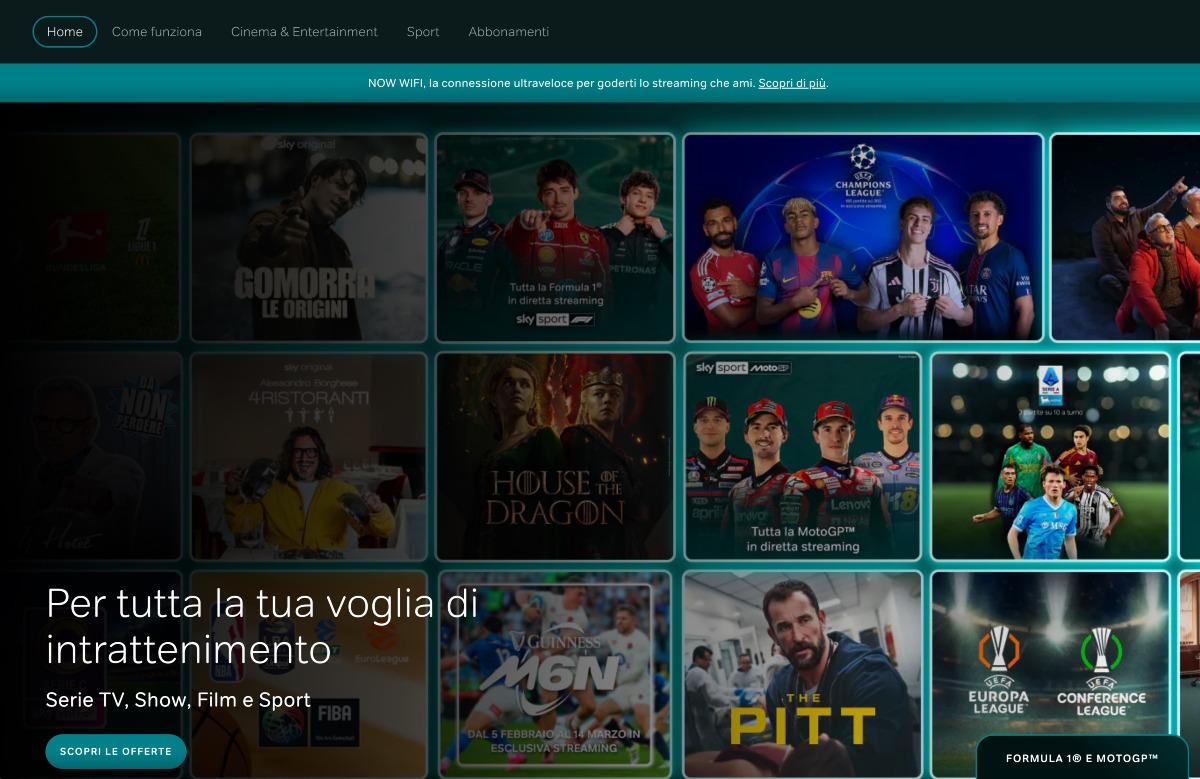 NOW TV Cinema, Intrattenimento, Sport Abbonamento Condiviso: migliori siti per RISPARMIARE - 