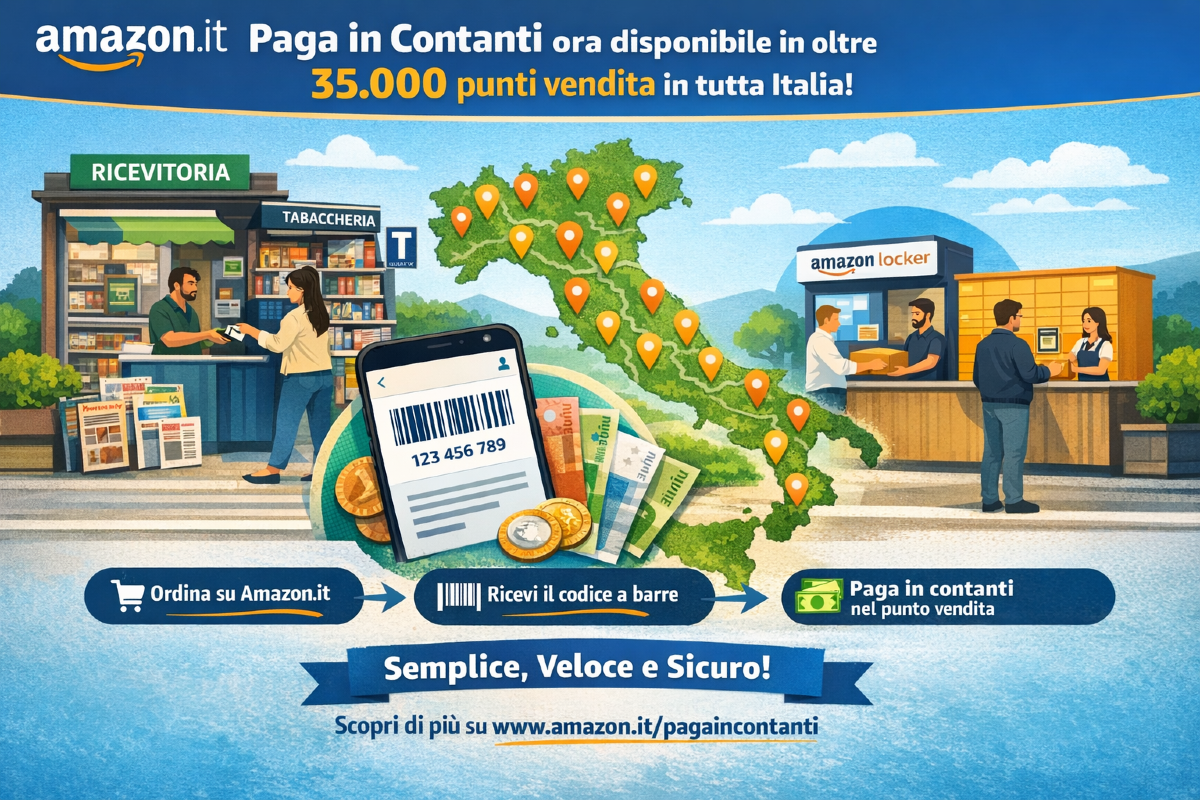 Amazon rende disponibile l’opzione "Paga in Contanti" in oltre 30.000 nuovi punti vendita - 