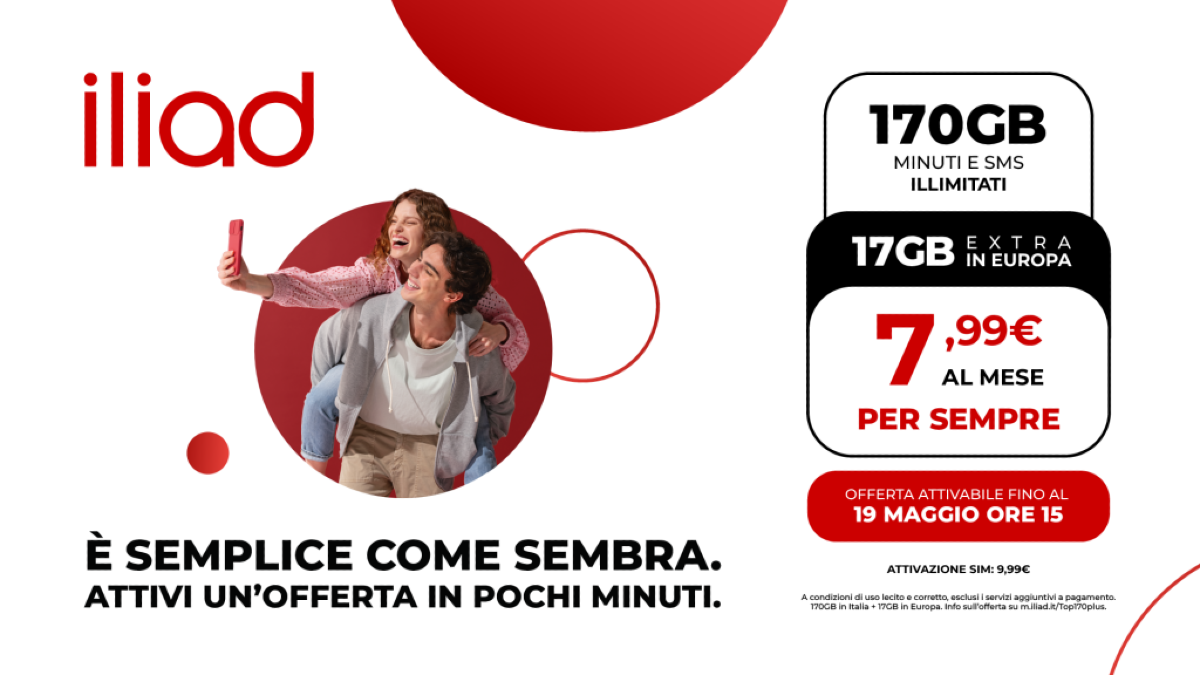 Iliad TOP 170 PLUS: 170 GB a 7,99 euro con 17 GB in roaming UE - 