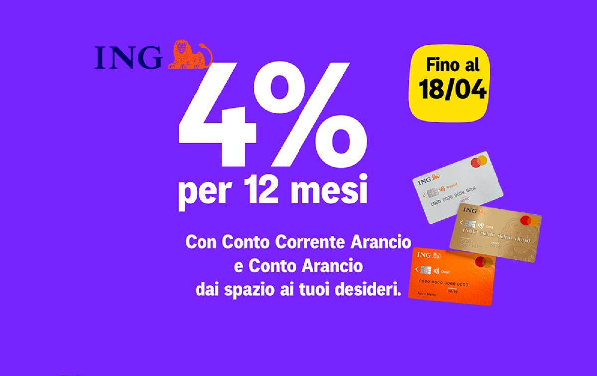 ING Conto Arancio: 4% per 12 mesi senza vincoli + 50€ gratis - 