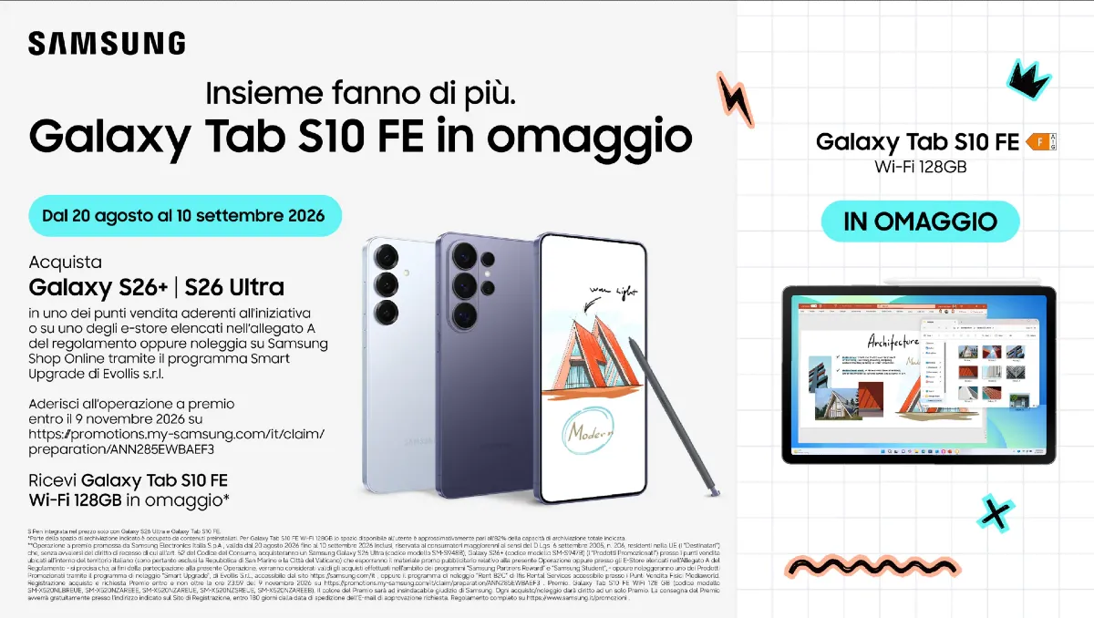Promo Samsung Galaxy S26: tablet gratis e sconti da record - 