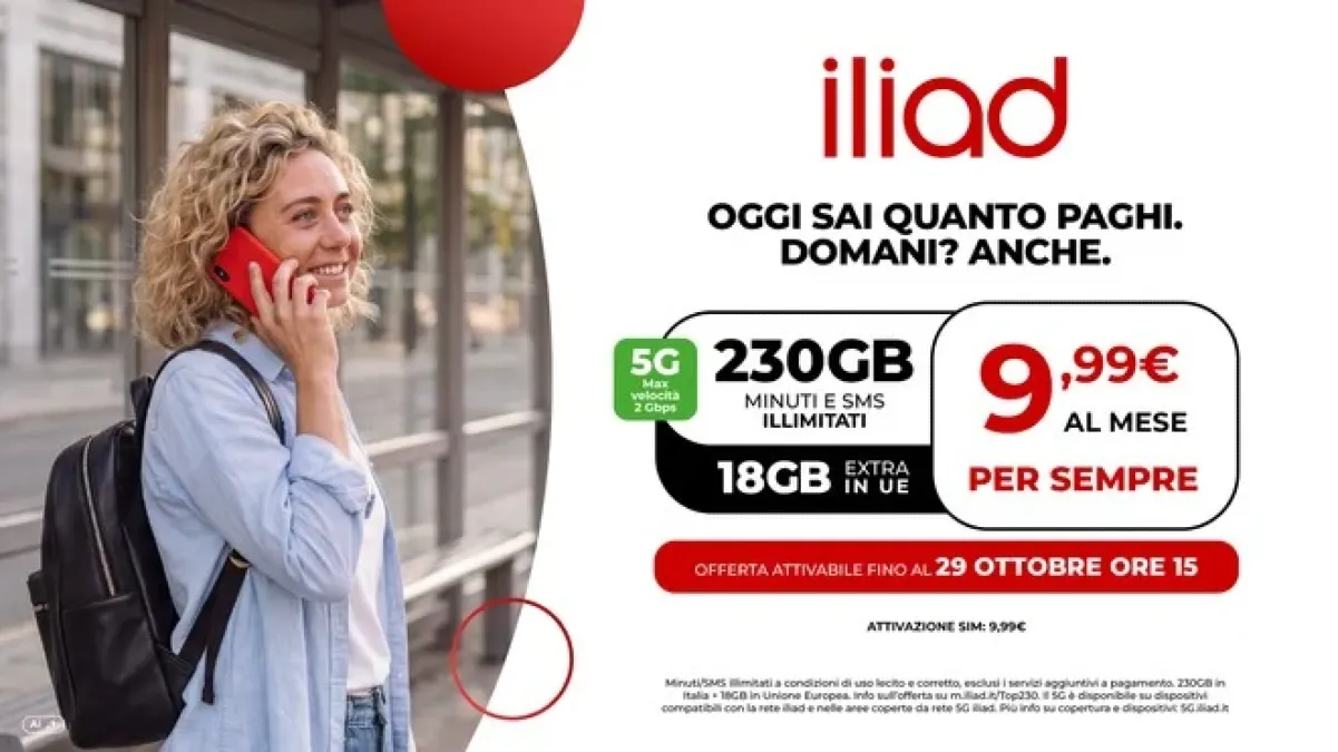 Iliad TOP 230: 230 GB in 5G a 9,99€ per sempre e upgrade gratis - 