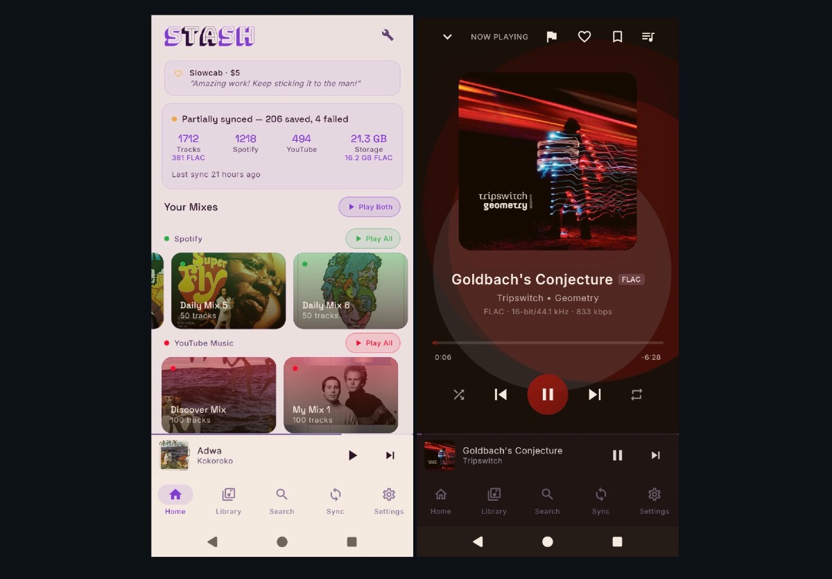 Stash unisce Spotify e YouTube Music: offline e FLAC - 