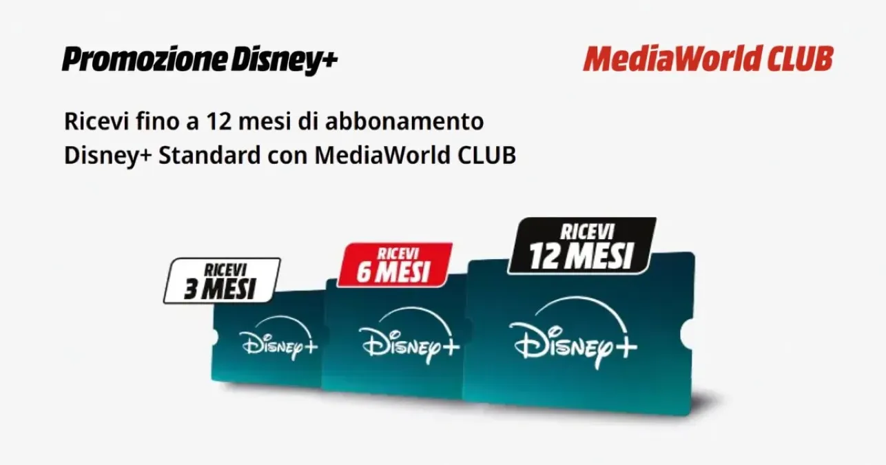 Disney+ gratis con MediaWorld CLUB: fino a 12 mesi di promo - 